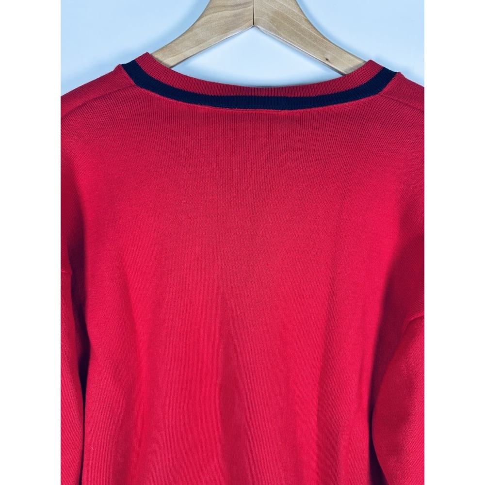 Vintage Preppy V Neck Sweater Womens Red Medium Cotton Crest Varsity USA Tennis - Picture 5 of 13